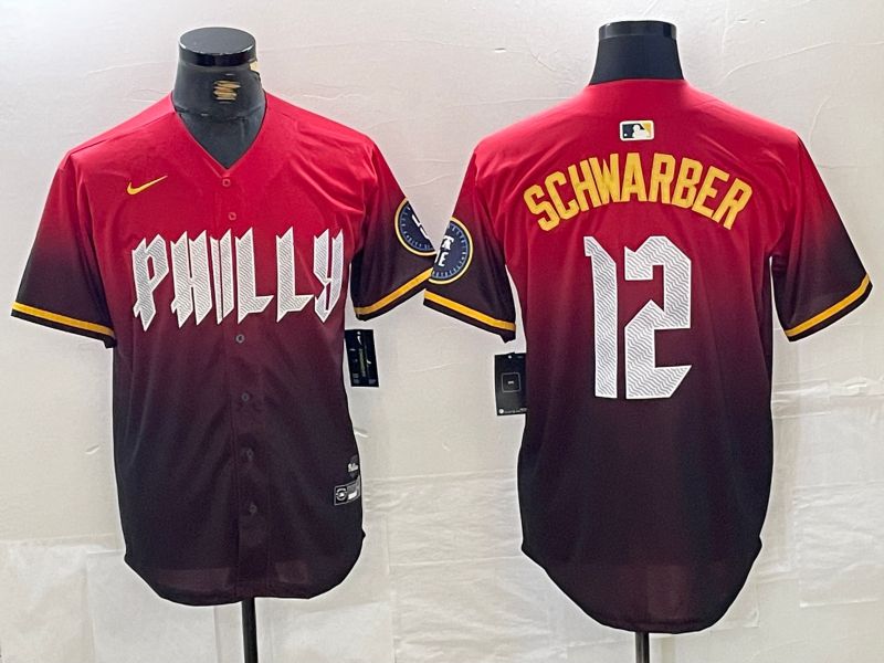 Men Philadelphia Phillies #12 Schwarber Red City Edition Nike 2024 MLB Jersey style 1->->MLB Jersey